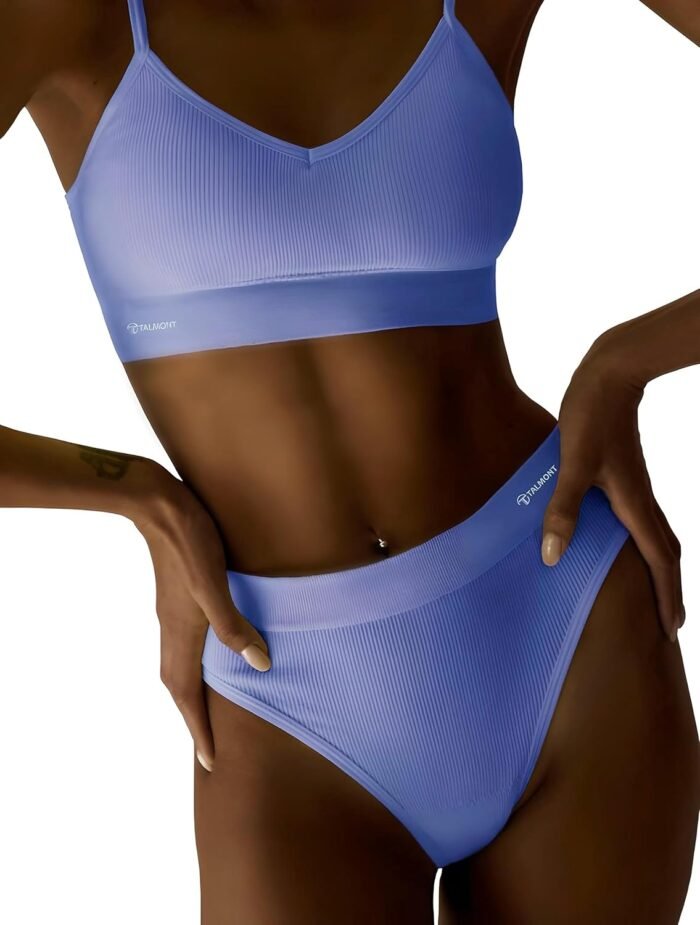 Talmont Bra and Panty Sets For Women, Sexy Seamless Lingerie Underwear for Everyday and Sports, Removable Pads, Ribbed Fabric