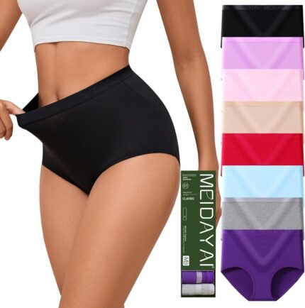 Womens Underwear Cotton Tummy Control High Waisted Underwear Soft Breathable Full Coverage Panties Multipack