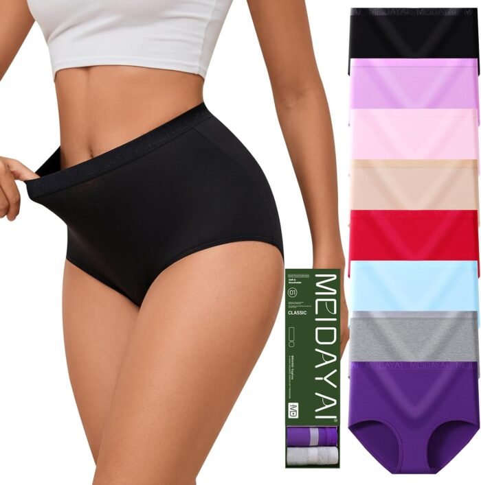 Womens Underwear Cotton Tummy Control High Waisted Underwear Soft Breathable Full Coverage Panties Multipack
