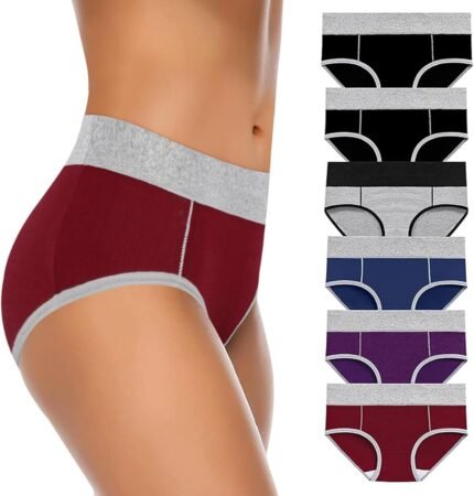6 Pack Women’s Cotton Underwear High Waist Stretch Panties, Breathable Underwear Soft Full Coverage Briefs A-Multicolor 6 Pack M