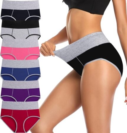 Annenmy High Waisted Womens Underwear, Cotton Underwear Women Tummy Control Underwear No Muffin Briefs Panties Plus Size