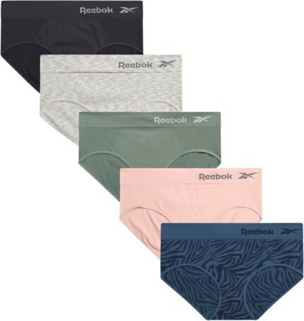 Reebok Hipster for Women – 5 Pack Seamless Moisture Wicking Nylon Spandex Underwear- Breathable Stretch Performance Panties