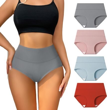 Womens Soft Cotton Underwear High Waist Briefs Comfortable Full Coverage Panties 4 Pack Womens Soft Cotton Underwear High Waist Briefs Comfortable Full Coverage Panties 4 Pack