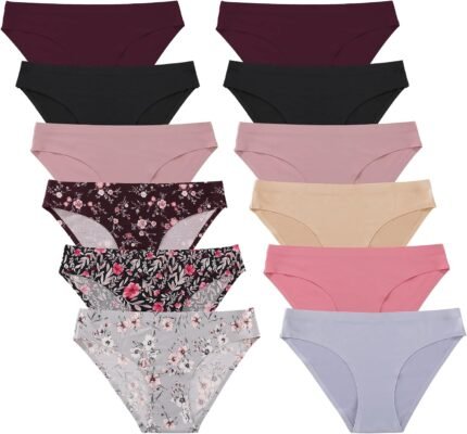 FINETOO 12Pack Womens Seamless Underwear No Show Cheeky Panties Invisibles Briefs Soft Stretch Bikini Hipster XS-XL