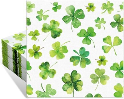 50 Pcs St. Patrick’s Day Shamrock Napkins, Disposable Green Clover Cocktail Paper Napkins, Lucky Shamrock Luncheon Napkins for Saint Patrick’s Day Party Decorative, Irish Themed Dinner Supplies