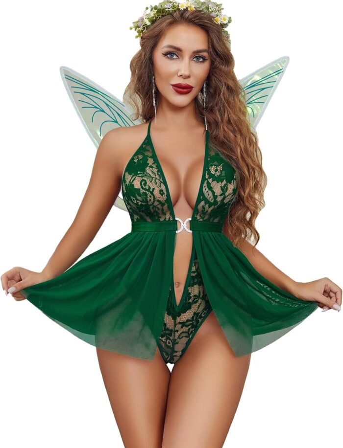 Avidlove Babydoll Lingerie for Women Fairy Front Closure V Neck Nightwear Nightdress