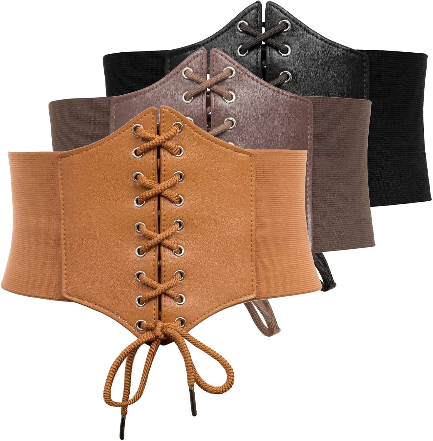 GRACE KARIN Lace-up Cinch Belt Tied Corset Elastic Waist Belt 3 Piece