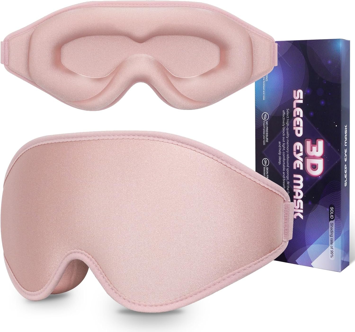 Sleep Mask 100% Light Blocking Eye Mask for Sleeping 3D Memory Foam Eye Covers with Adjustable Strap Night Blindfold for Women Pink