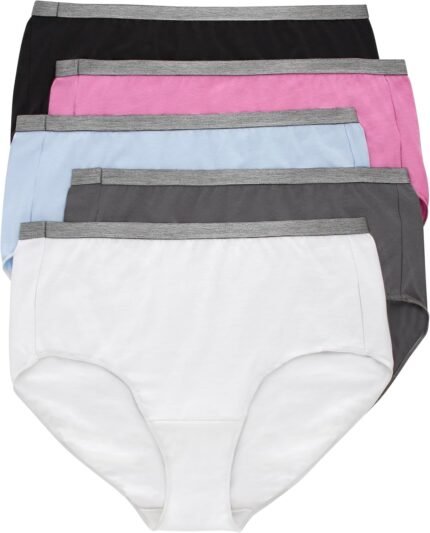 Hanes Women’s Just My Size Brief Underwear, Cotton Stretch Brief Panties, Plus Sizes, 5-Pack