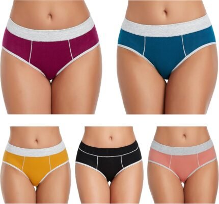 Cotton Underwear for Women Mid Rise Full Briefs Stretchy Ladies Hipster Panties 5Pack