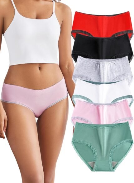 Buankoxy Cotton Mid Rise Bikini Panties Lace Soft Hipster Panty 6 Pack for Women Buankoxy Cotton Mid Rise Bikini Panties Lace Soft Hipster Panty 6 Pack for Women