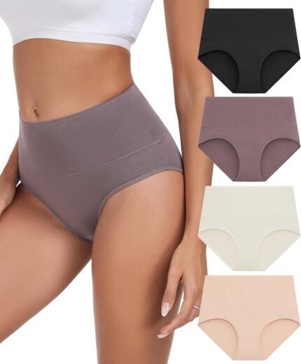 ANLIQI Women Underwear Cotton High Waist Tummy Control Panties Full Coverage Briefs Soft Stretch Ladies Breathable Underpants