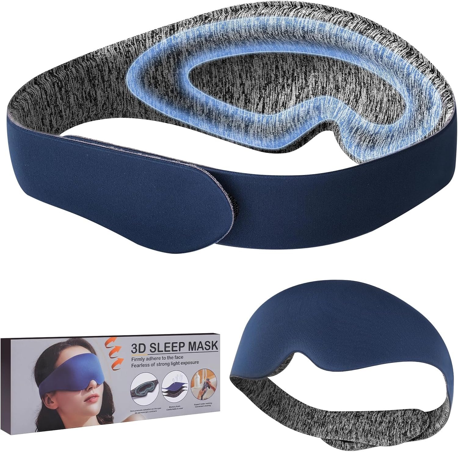 3D Sleeping Eye Mask Eye Covers for Women Memory Foam Sleep Masks for Airplane Light Blocking Blackout Blindfold Night Eye Mask for Sleeping Side Sleeper (Blue)