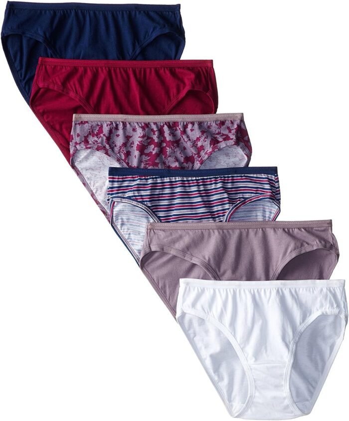 Fruit of the Loom Women’s Eversoft Cotton Bikini Underwear, Tag Free & Breathable, 6 Count (Pack of 1)