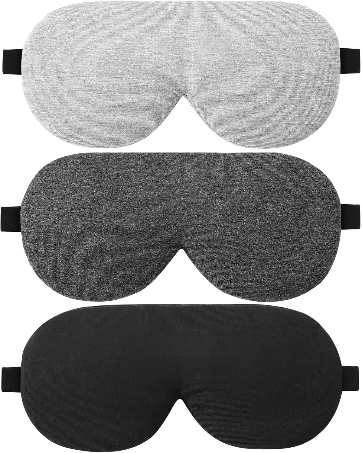 ALASKA BEAR 3 Pack Sleep Eye Masks Organic Cotton Cool Bamboo – Nose Covering for 100% Light Blocking, Lightweight for Home or Travel Use (Black, Grey, Silver)