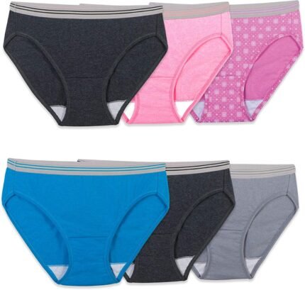 Fruit of the Loom womens Tag Free Cotton Panties bikini underwear, 6 Pack – Assorted Heathers, 9 US