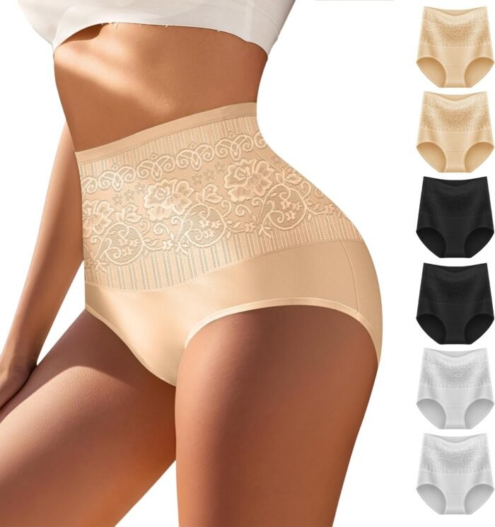 Women’s Cotton High Waisted Underwear Stretch Tummy Control Ladies Panties Full Coverage Postpartum Briefs 6 Pack