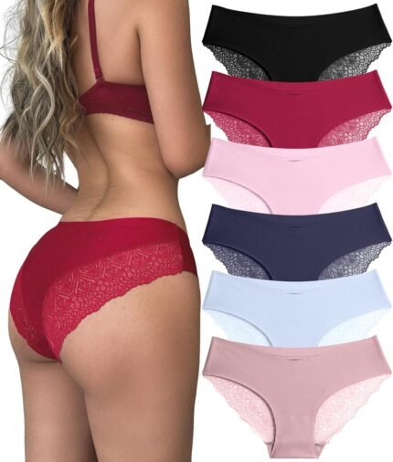 Sth Big Sexy Cheeky Underwear for Women Lace Bikini Panties Ladies No Show Hipster V-Waist Multi-Pack