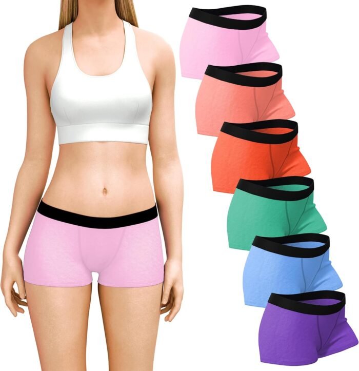 Sexy Basics Women’s 6 Pack Modern Active Buttery Soft Boy Short Boxer Brief Panties