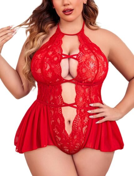 Avidlove Womens Plus Size Lingerie Lace Bodysuit Teddy Deep V One Piece Lace Babydoll