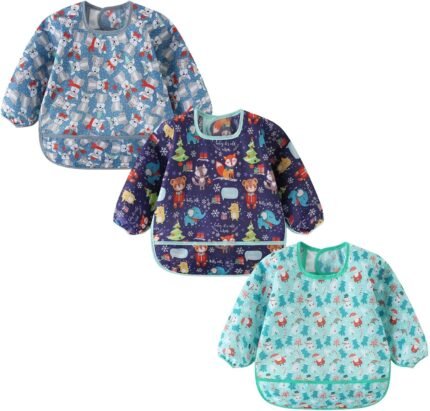 3 Pack Long Sleeve Bib,Baby Smock for Eating 6-30 Months Reusable Shirt Bibs for Babies Toddler