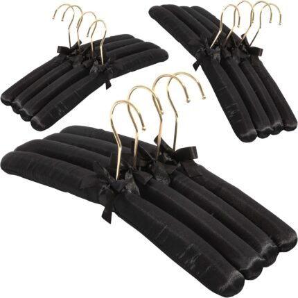 Padded Clothing Fabric Hangers for Women Clothing – Set of 12 Premium Coat Hangers for Closet, Bride Hanger for Wedding Dress, Sweater Hangers – Black