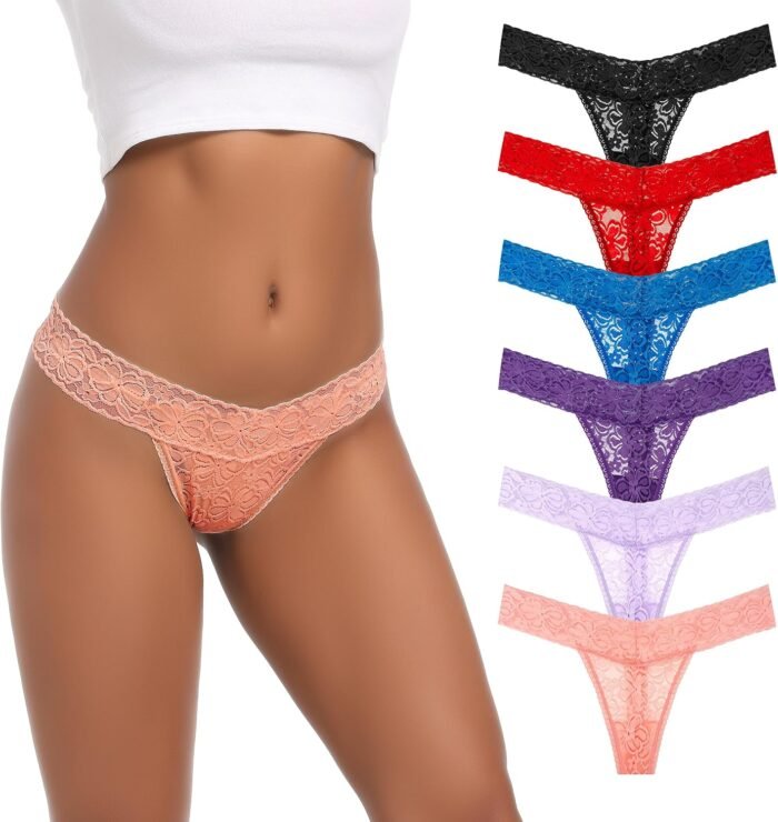 Lace Thong for Women Plus Size G-Strings Panties Low Waist Cotton Thongs For Woman Tangas Underwear Pack 6