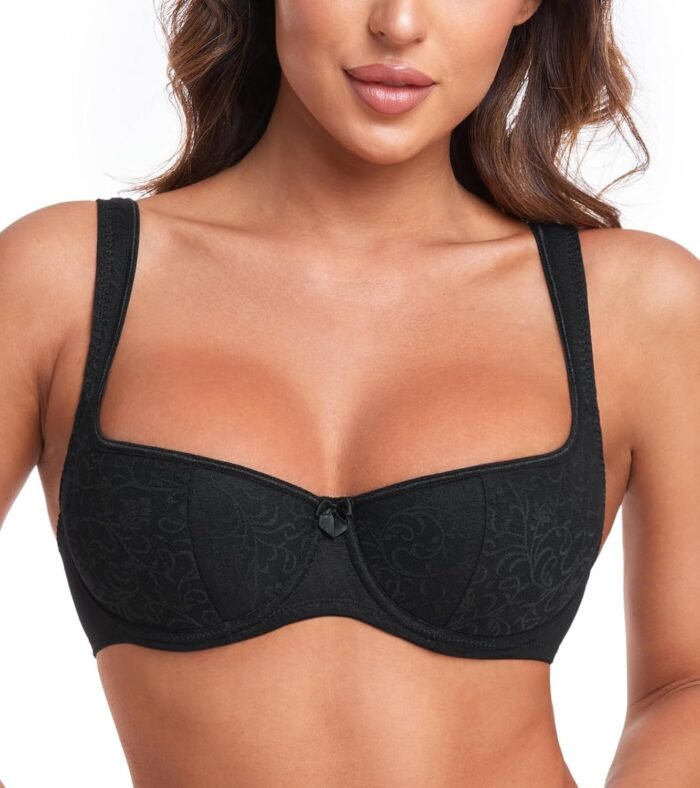 HACI Women’s Sexy Balconette Bra Demi Half Cup Scoop Neck Push Up Lightly Padded Shelf Underwire Low Cut