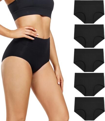 wirarpa Women’s Underwear High Waisted Ladies Cotton Panties Soft Full Coverage Briefs 5 Pack (Regular & Plus Size) wirarpa Women’s Underwear High Waisted Ladies Cotton Panties Soft Full Coverage Briefs 5 Pack (Regular & Plus Size)