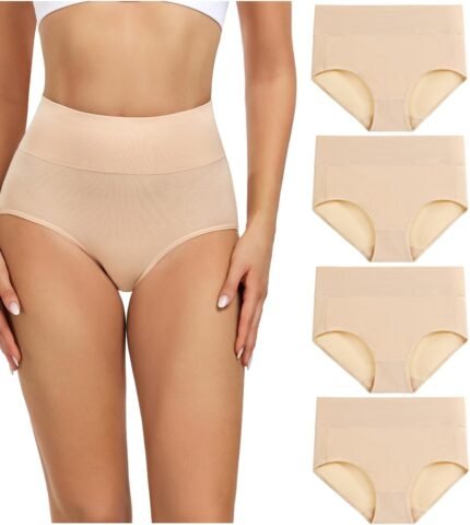 wirarpa Women’s Cotton Underwear High Waisted Ladies Panties Full Coverage Briefs 4 Pack (Regular & Plus Size) wirarpa Women’s Cotton Underwear High Waisted Ladies Panties Full Coverage Briefs 4 Pack (Regular & Plus Size)