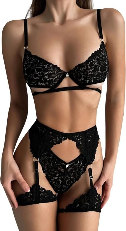 Women Sexy Lingerie Floral Lingerie Set Lace Bra and Panty Set with Garter Belt 3 Piece Women Sexy Lingerie Floral Lingerie Set Lace Bra and Panty Set with Garter Belt 3 Piece