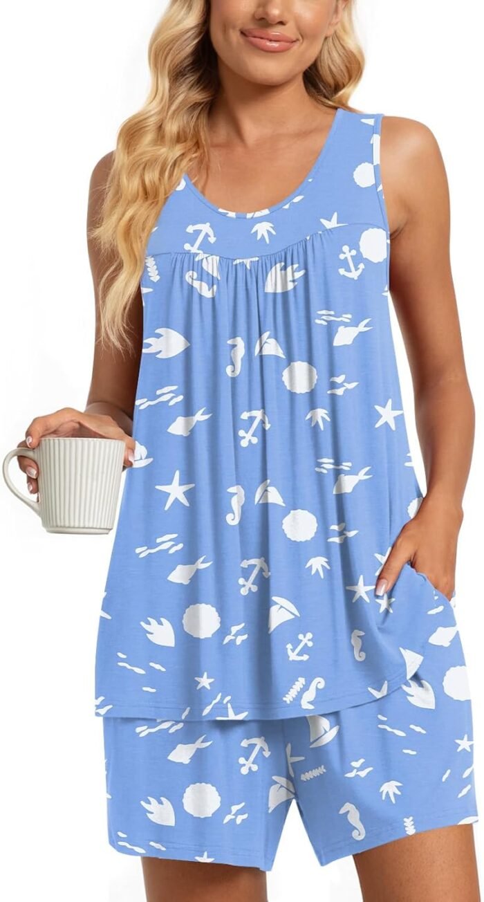 TAOHUADAO 2 Piece Women’s Sleeveless Pajama Sets, Lounge Sleepwear Ladies Pjs Sets with Pockets