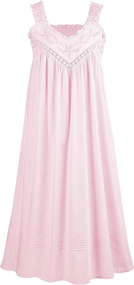 LA CERA Womens Cotton Nightgown Summer Nightgowns for Women 100% Cotton Chemise – Pink – 1X