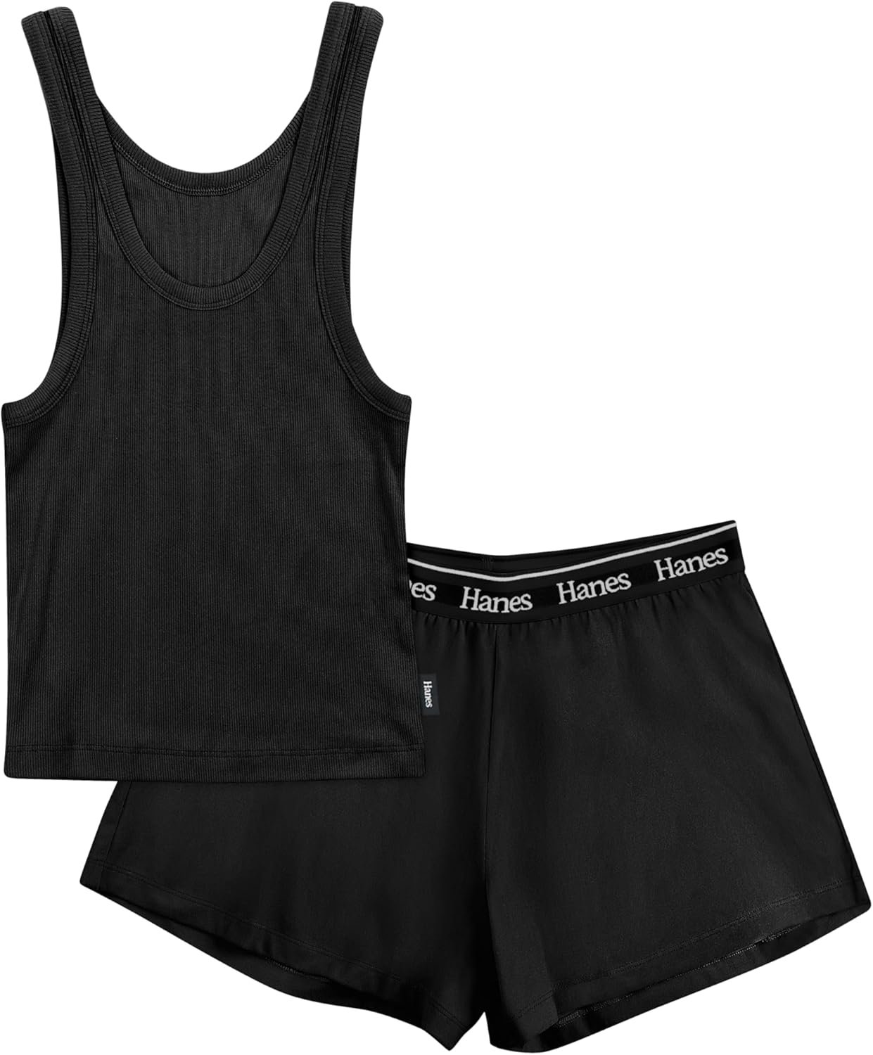 Hanes Women’s Originals Comfywear Rib Crop Tank and Sleep Shorts, 2-Piece Set