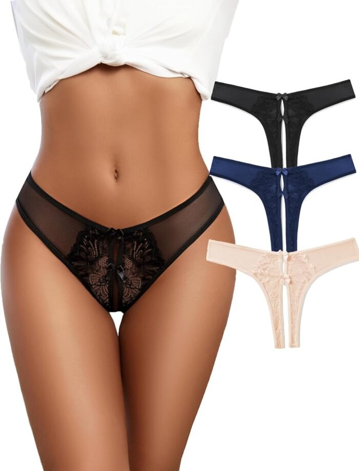 Avidlove Lace Underwear for Women Sexy Mesh Panties Cheeky Briefs with Cute Bow Cente 1-4 Pack