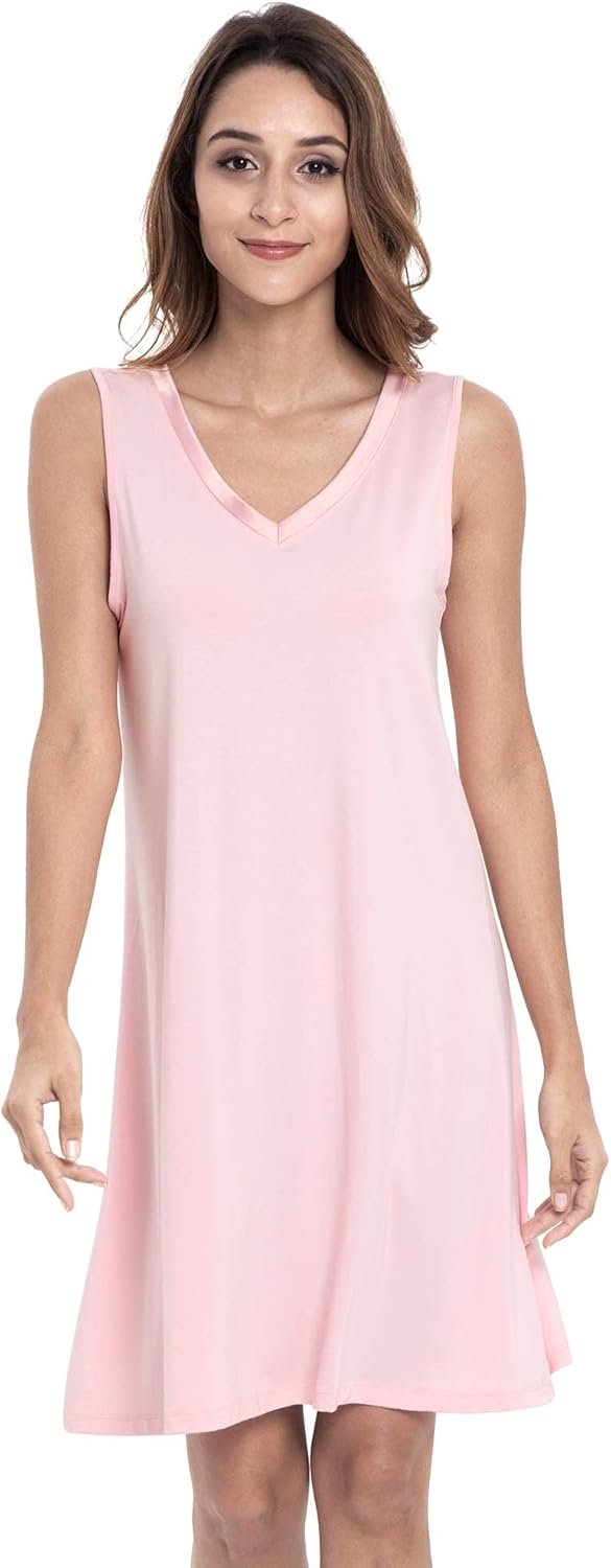 Womens Bamboo-Derived Viscose Nightgowns Soft Sleeveless V Neck Nightdress Lightweight Sleep Shirt S-4XP Womens Bamboo-Derived Viscose Nightgowns Soft Sleeveless V Neck Nightdress Lightweight Sleep Shirt S-4XP