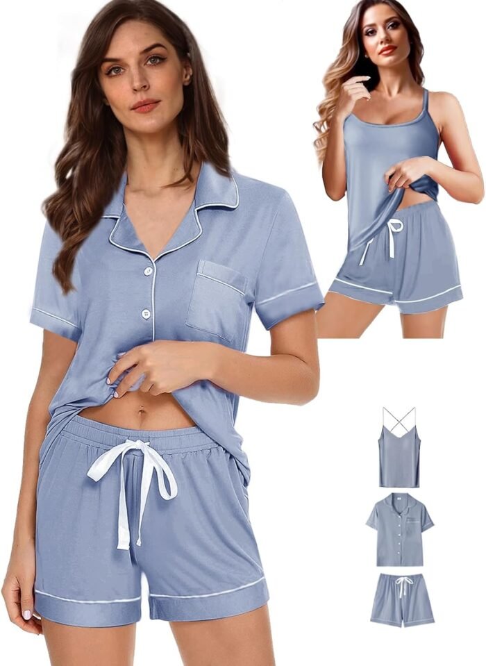 3Pcs Womens Pajamas Set XS-4XL Soft Pajama Sets Cami Sexy Lingerie Sleepwear Pj Lounge Sets Pjs Set Loungewear