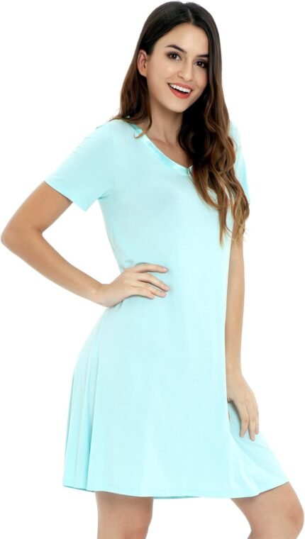 NACHILA Nightgowns for Women-Viscose Made from Bamboo, Soft Sleepshirts Short Sleeve Nightshirts Loose Sleepwear