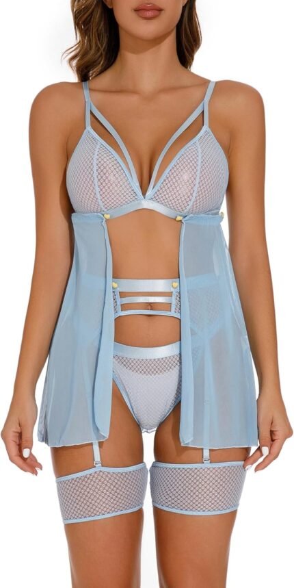 Lingerie Set – 4-Piece Womens Lingerie for Women – Multi-Way Babydoll Lingerie Dress – Sexy Womens Lingerie Set Lingerie Set – 4-Piece Womens Lingerie for Women – Multi-Way Babydoll Lingerie Dress – Sexy Womens Lingerie Set