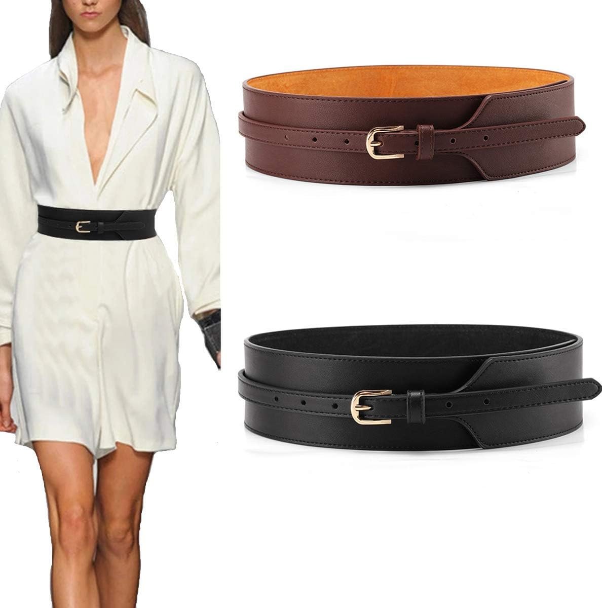 Toptim Women Wide Knotted Belt Design PU Leather Waistbands Simple Width Belt Toptim Women Wide Knotted Belt Design PU Leather Waistbands Simple Width Belt