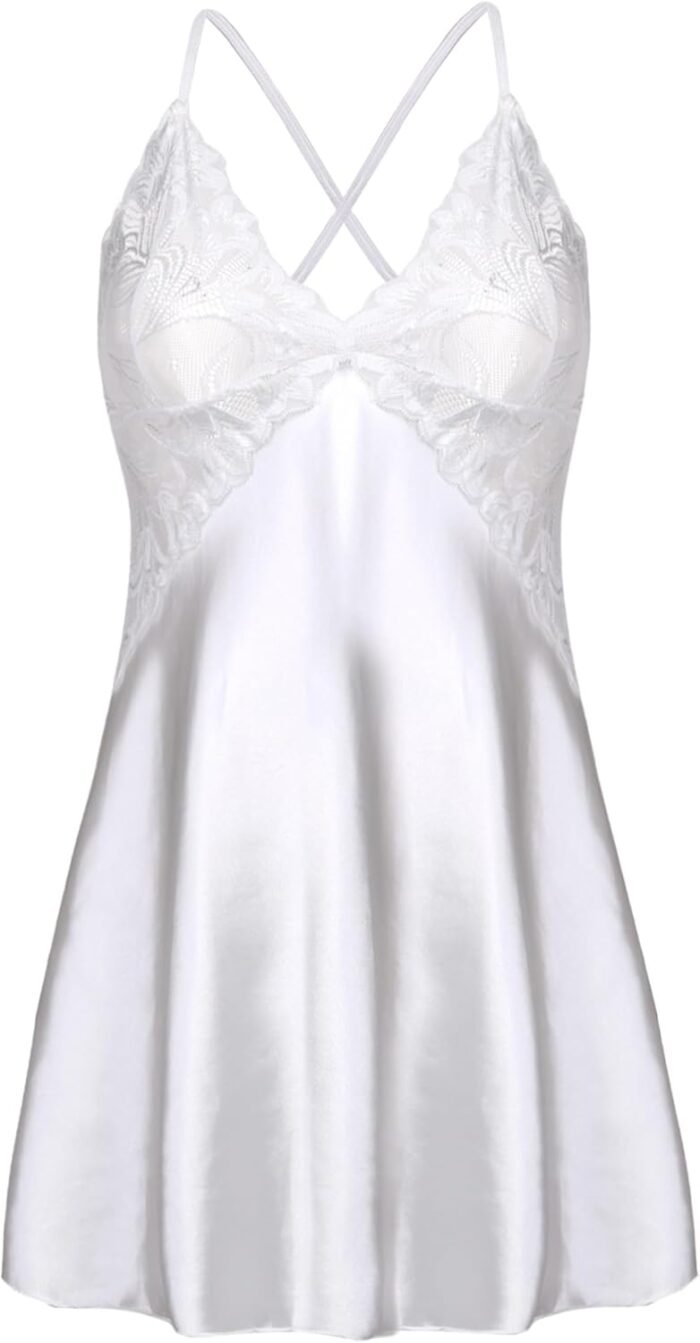 Avidlove Women Lingerie V Neck Nightwear Satin Sleepwear Lace Chemise Mini Teddy