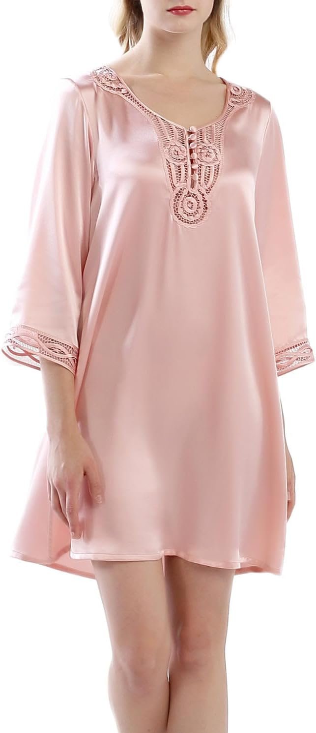 Women’s Luxury Silk Sleepwear Hand Crafted ¾ Sleeves 100% Mulberry Silk Nightgown Sleep Dress Women’s Luxury Silk Sleepwear Hand Crafted ¾ Sleeves 100% Mulberry Silk Nightgown Sleep Dress