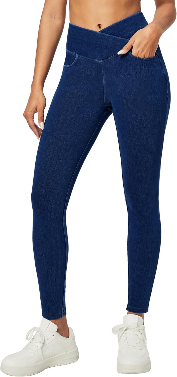 Heathyoga Crossover Jeggings for Women Tummy Control Pull on Stretchy Jeans for Women High Waisted Skinny Jeans Heathyoga Crossover Jeggings for Women Tummy Control Pull on Stretchy Jeans for Women High Waisted Skinny Jeans