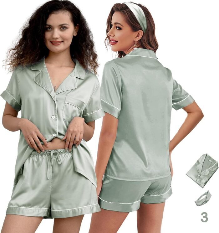 3Pcs Silk Pajamas XS-4XL Womens Satin Pajama Short Floral Sleepwear Bride Soft Pj Lounge Sets Pjs Shorts Set
