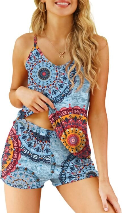 POKWAI Womens Cami Shorts Pajama Sets Soft 2 Piece Pj Lounge Set Sleep Sleepwear POKWAI Womens Cami Shorts Pajama Sets Soft 2 Piece Pj Lounge Set Sleep Sleepwear