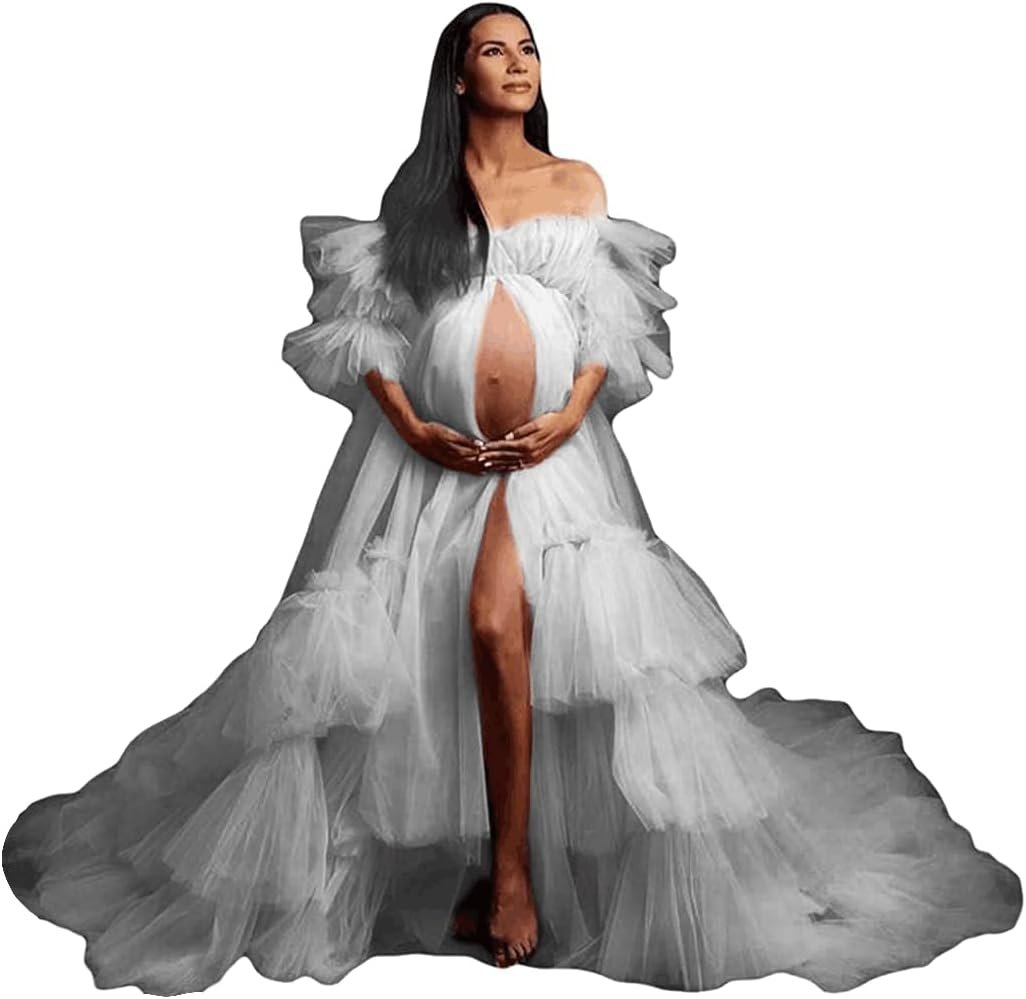 Fluffy Tulle Robe for Women Maternity Dresses Photoshoot Long Sheer Bridal Robe Old Hollywood Robe Lingerie