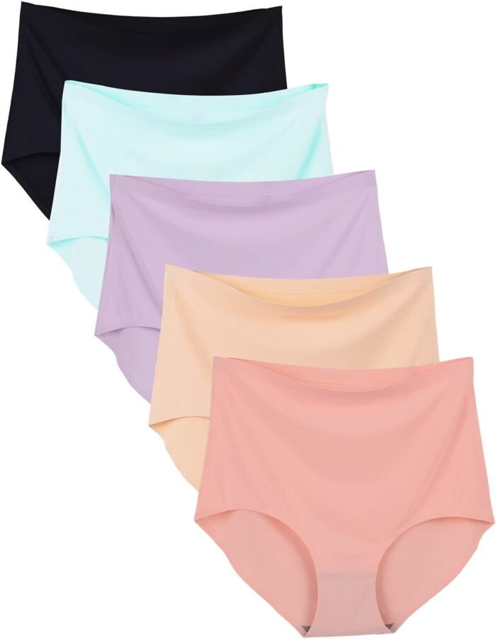 Bolivelan 5 Pack Women’s Seamless Hipster Panties Invisible High Waist No Show Ladies Bikini Underwear