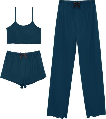 Womens Pajamas Set 3 Piece Sexy Cami Shorts and Pjs Pants Sleepwear Soft Lounge Set