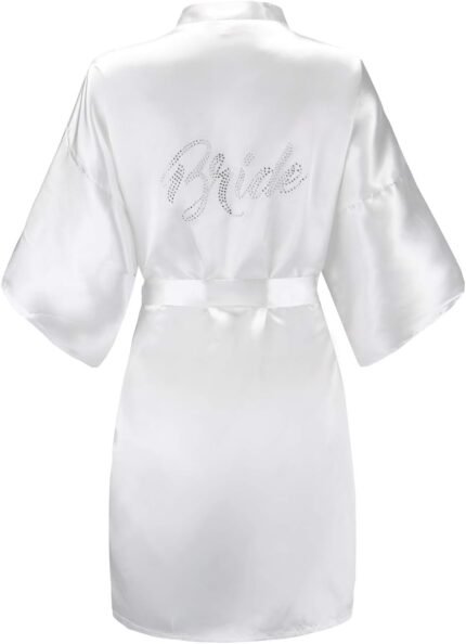 EPLAZA Women’s One Size Silver Rhinestones Bride Bridesmaid Short Satin Robes for Wedding Party Getting Ready EPLAZA Women’s One Size Silver Rhinestones Bride Bridesmaid Short Satin Robes for Wedding Party Getting Ready