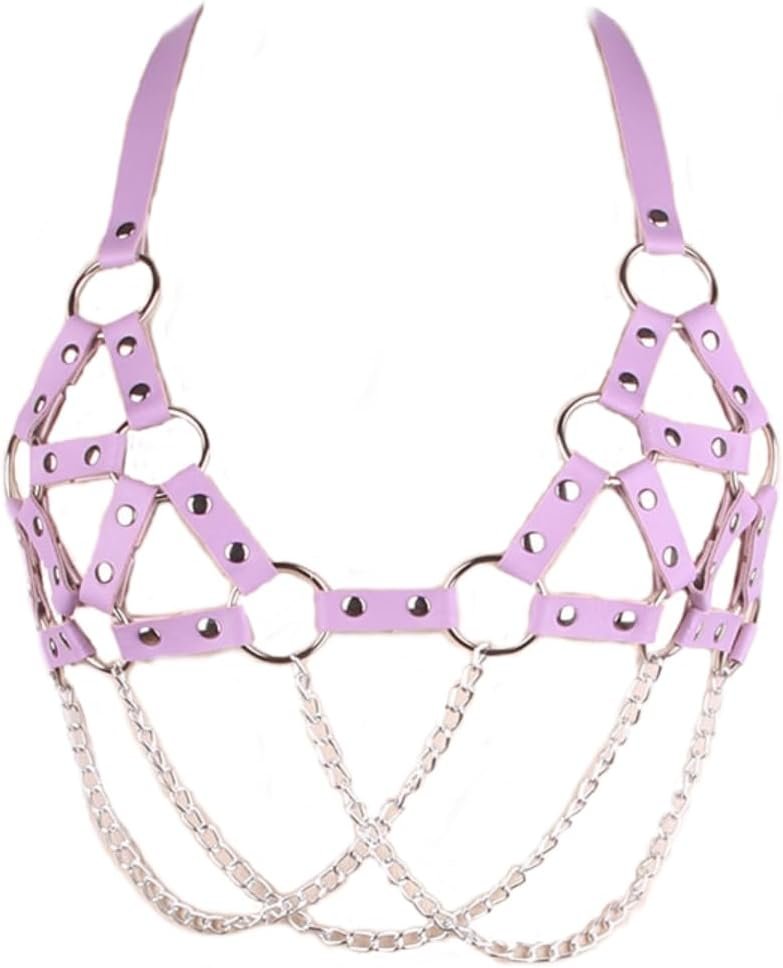 Stylish Gothic Punk Chest Harness for Women – Adjustable Leather Braided Chain Waist Belt